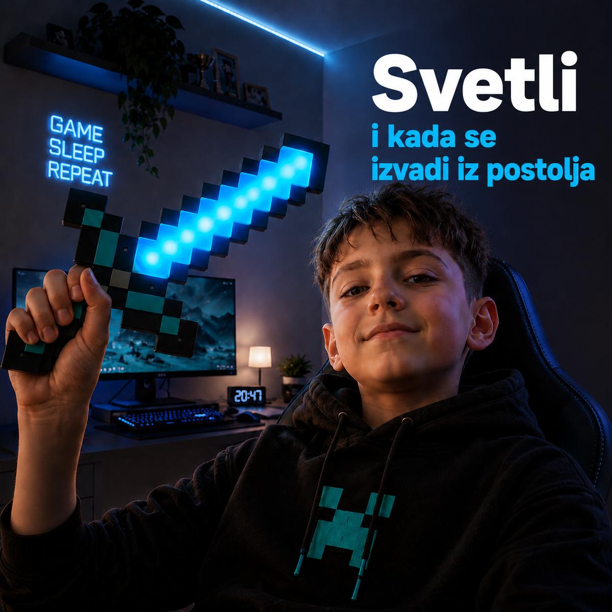 LED Pixel mač sa postoljem – Lampa i igračka